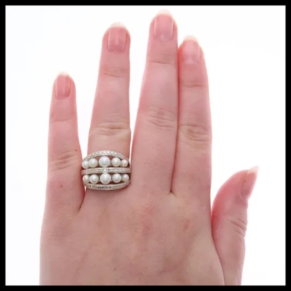 Sterling Silver Domed Freshwater Cultured Pearl Ring SIZE 8.5 - Picture 7 of 7